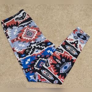 LuLaRoe Vibrant Geometric Print Leggings - Red, Blue, Black